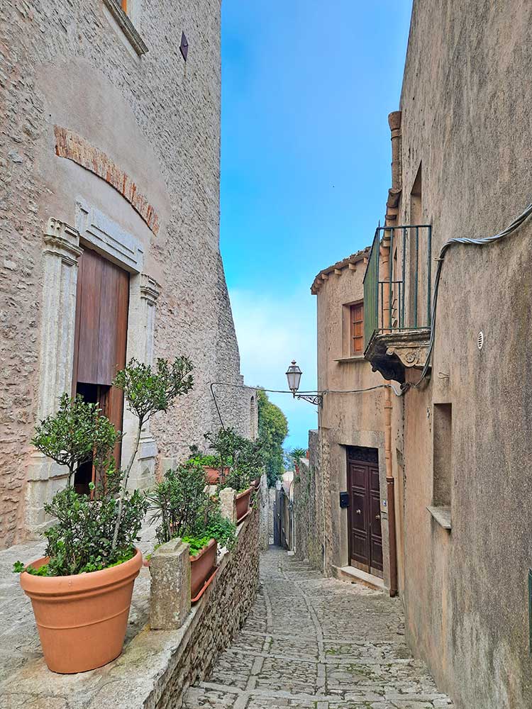 Cobbled stone streets in Erice.