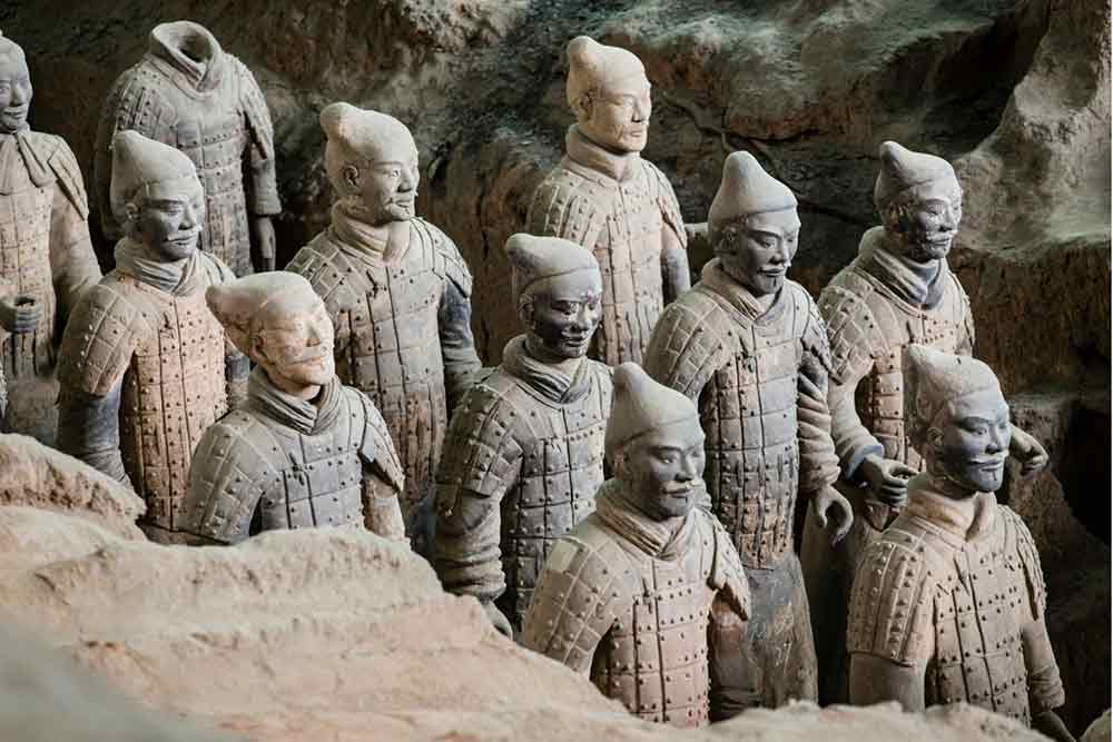 Terracota Army in China featuring life-sized terracotta warriors statues 
