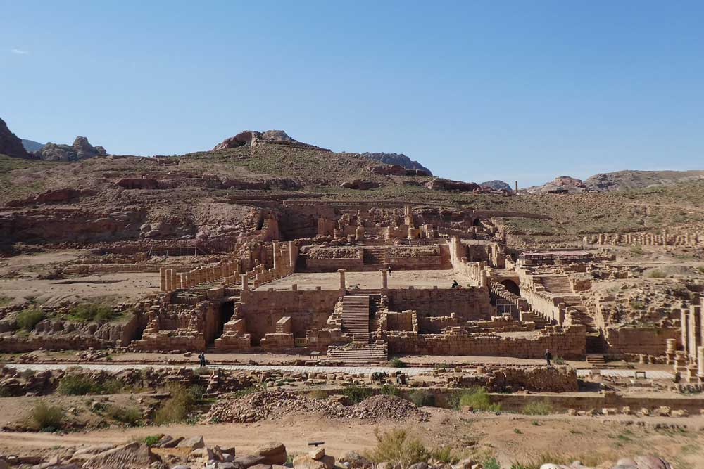 Best 2 Days in Petra Itinerary: Self-Guided Two Days in Petra, Jordan 21 Aerial view of the Great Temple in Petra Jordan showcases an open space with its fallen pillars, and decayed walls