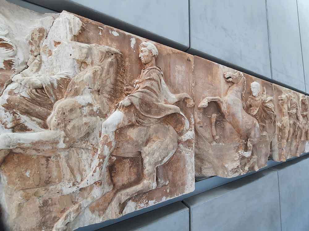 Sculpted of horsemen of the Parthenon inside the Acropolis museum