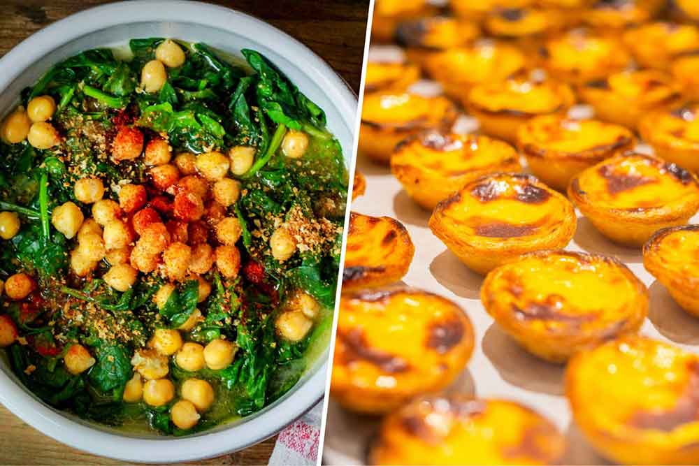 Madrid vs Lisbon Comparison Guide: Should I Visit Lisbon or Madrid? 7 In a bowl of Espinacas y garbanzos with spinach and chickpeas vs egg-custard tart pastry pastel de nata