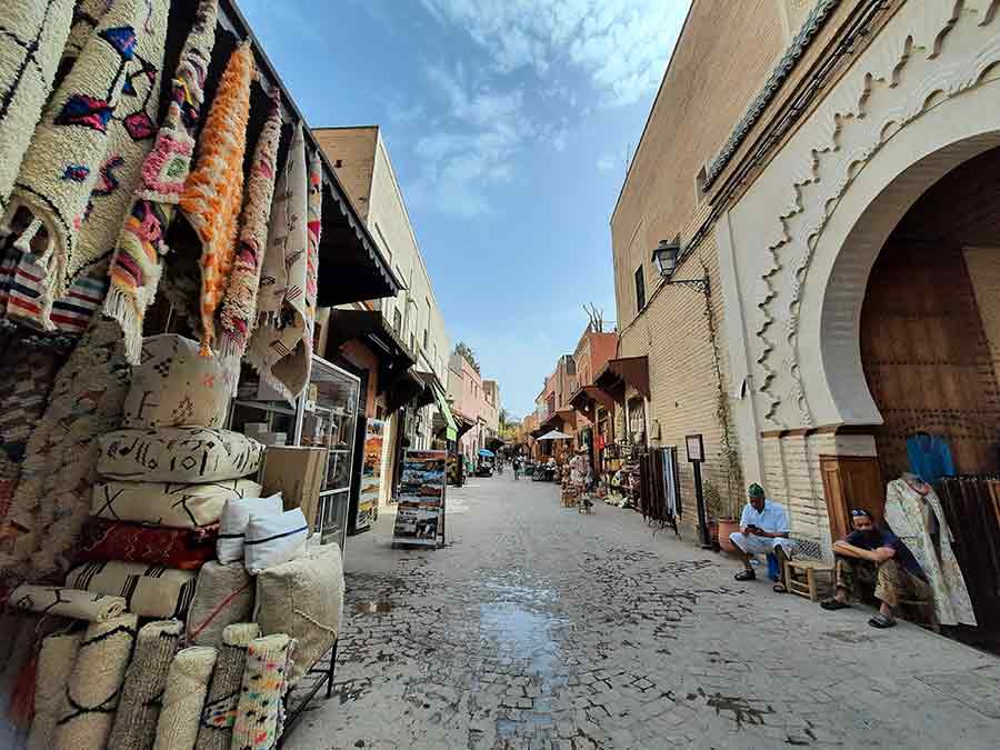 The lively souks of Marrakech, filled with rugs and handcrafted goods, are a must-see for any solo female traveller on her first visit to Morocco.