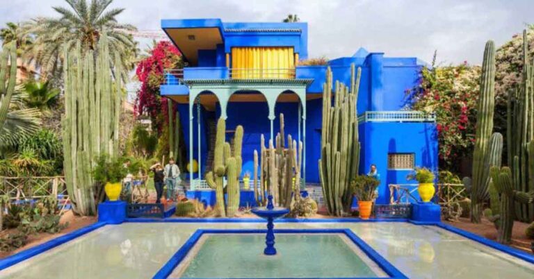 The blue building of the Marjarelle Gardens in Marrakech. This is the featured image for an article about Is Morocco in Europe? Where Is Morocco Located?