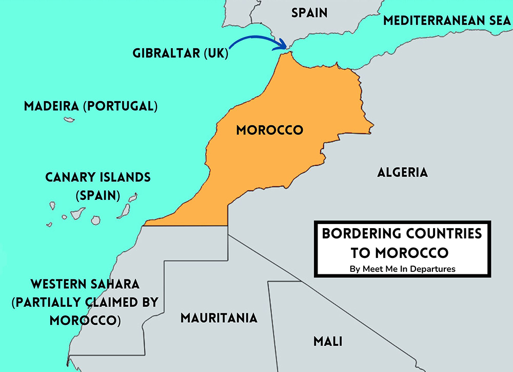 Morocco Map of Africa: Countries near Morocco Map of Morocco in relation to other countries and territories.