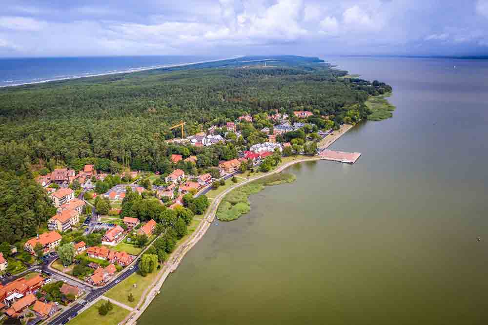 An aerial view of the town of Juodkrantė on the Curonian Splt. 