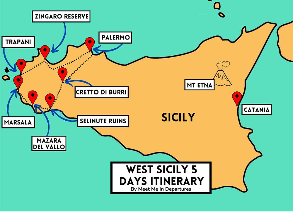 West Sicily Road Trip Itineary Map 
