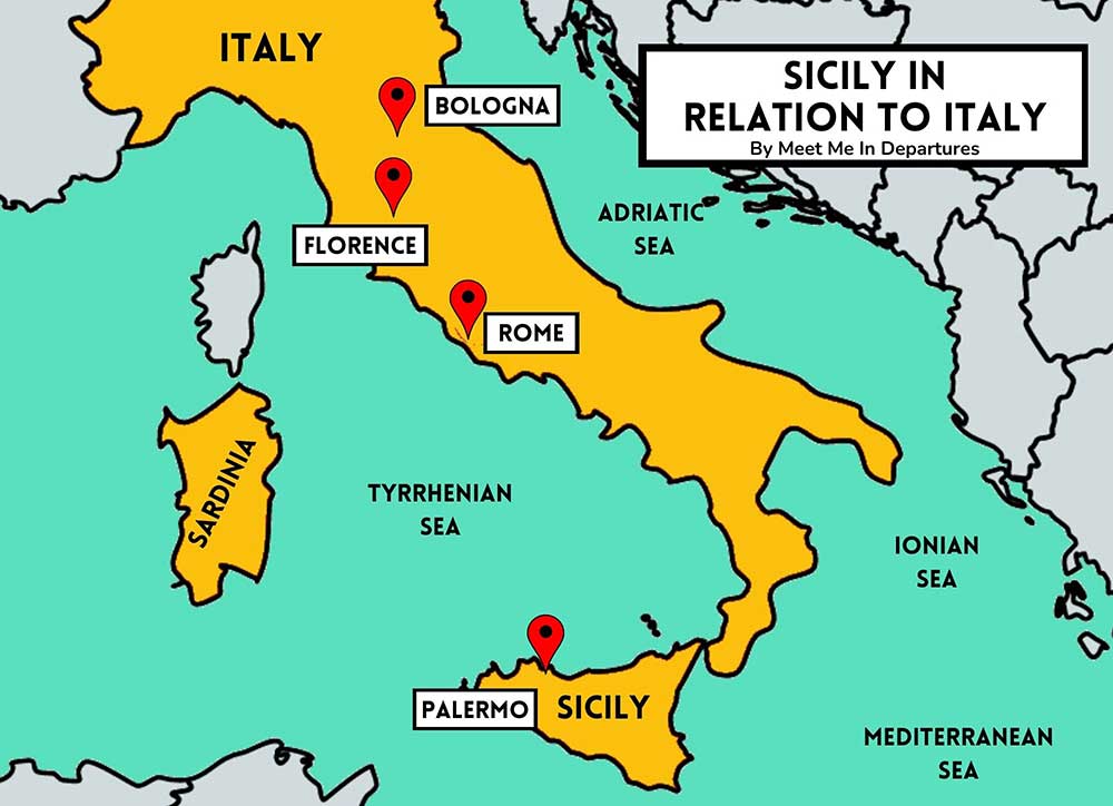 Map of sicily and italy