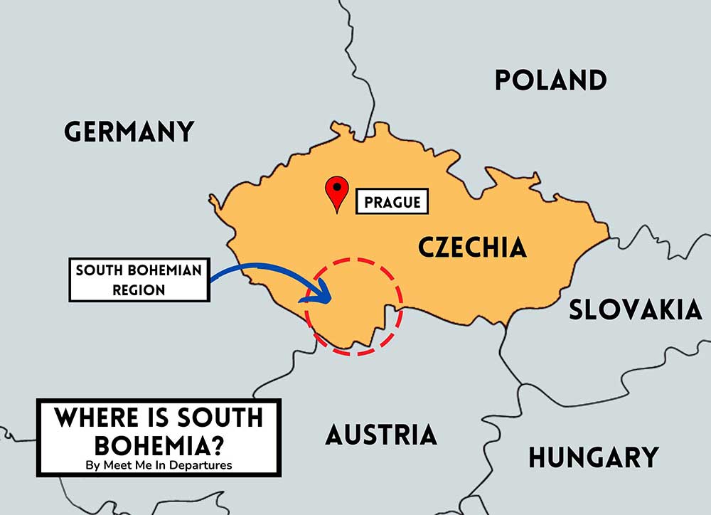 a map showing the location of south bohemia in czech republic.