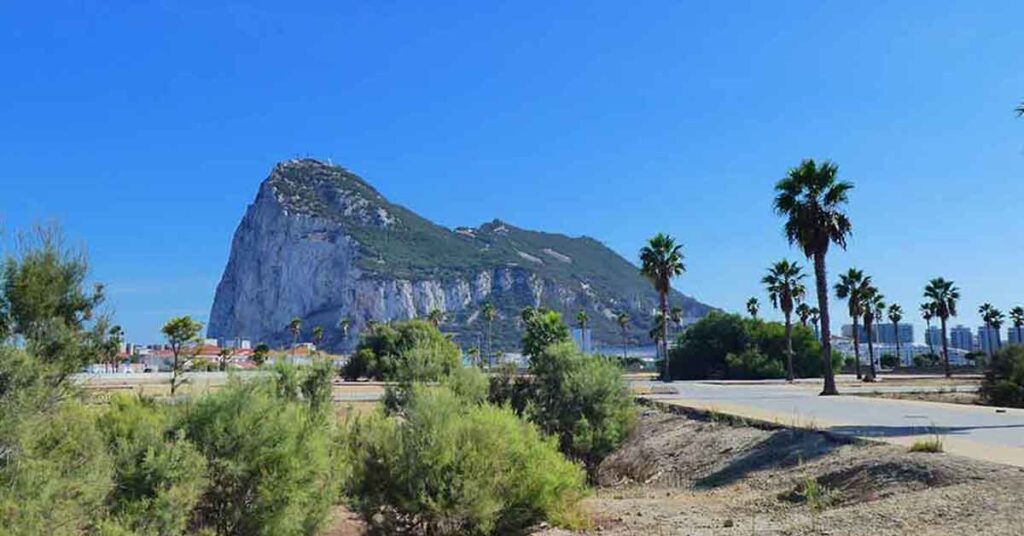 The Rock of Gibraltar A view of the Rock of Gibraltar taken from the Spanish side. This is one of the best places to view Morocco from