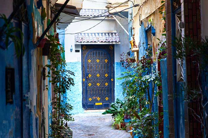 Can You See Morocco From Spain? 2 An ornate doorway down a plant filled alley in Old Town Tangier, Morocco