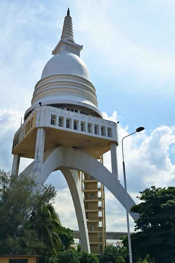 The unusual looking Sambodhi Pagoda Temple, stood on stilts with a chedi at the top. 