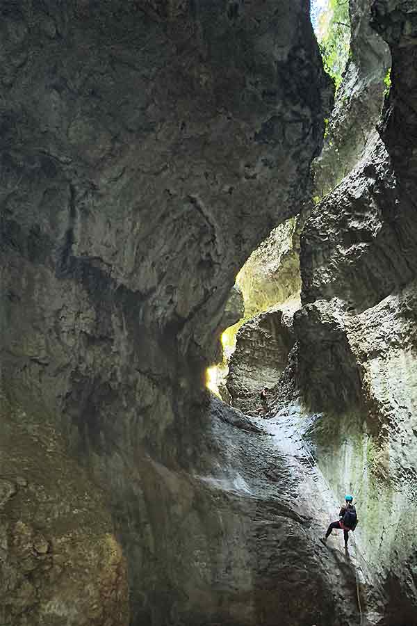Me abseiling down the slot canyon in Sierra de Guara, Aragon