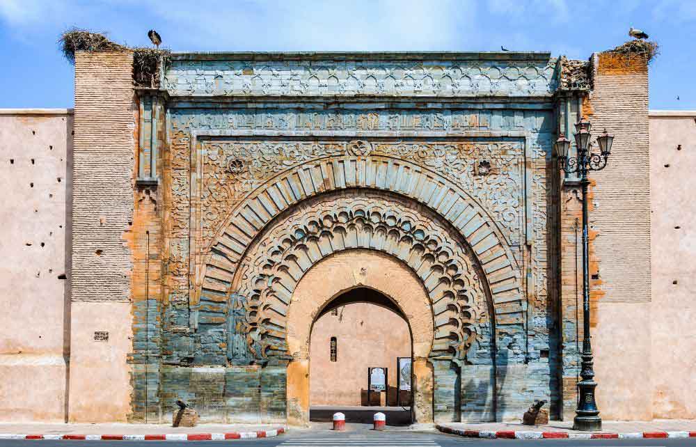 The Bab Agnaou gate is one of the most visited features of the historical walls of Marrakech. A series of carved arches, one inside another, serve as one of the entries and exits for the city