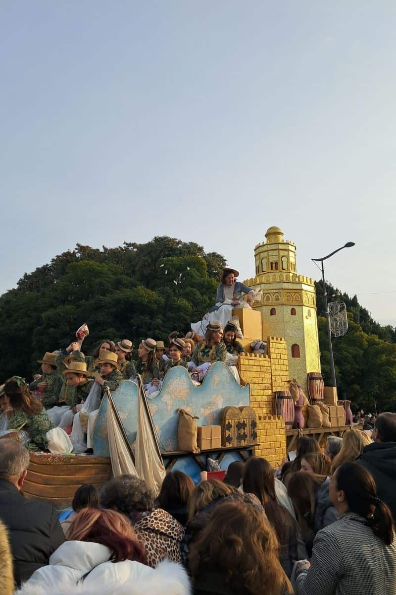 Cabalgata de Reyes — the Three Kings Parade Crowds watching the Three Kings Parade in Seville, where colourful floats and costumed performers celebrate the festive season leading up to Epiphany in early January.