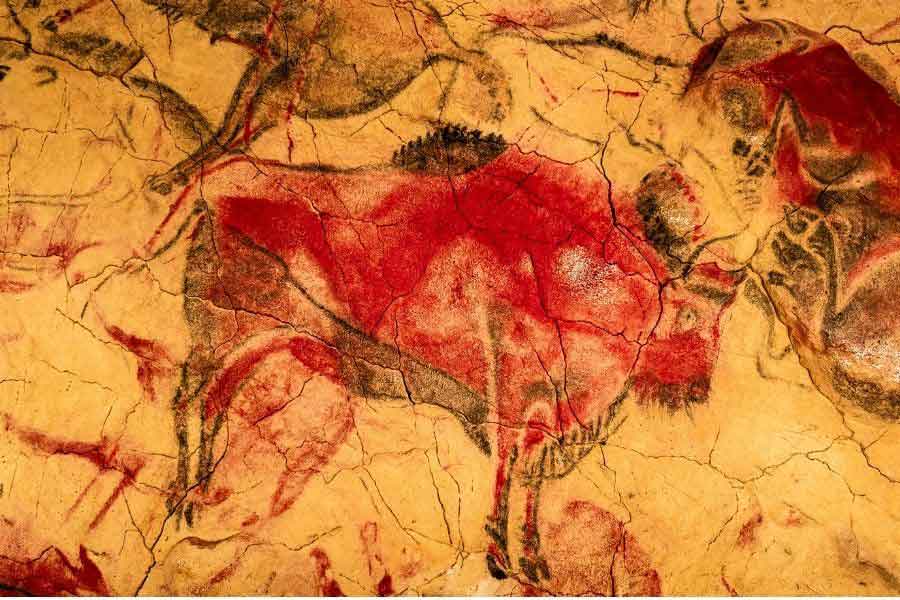 Prehistoric bison cave painting in the Cave of Altamira, Cantabria—one of Spain’s most important archaeological sites and a UNESCO World Heritage treasure.