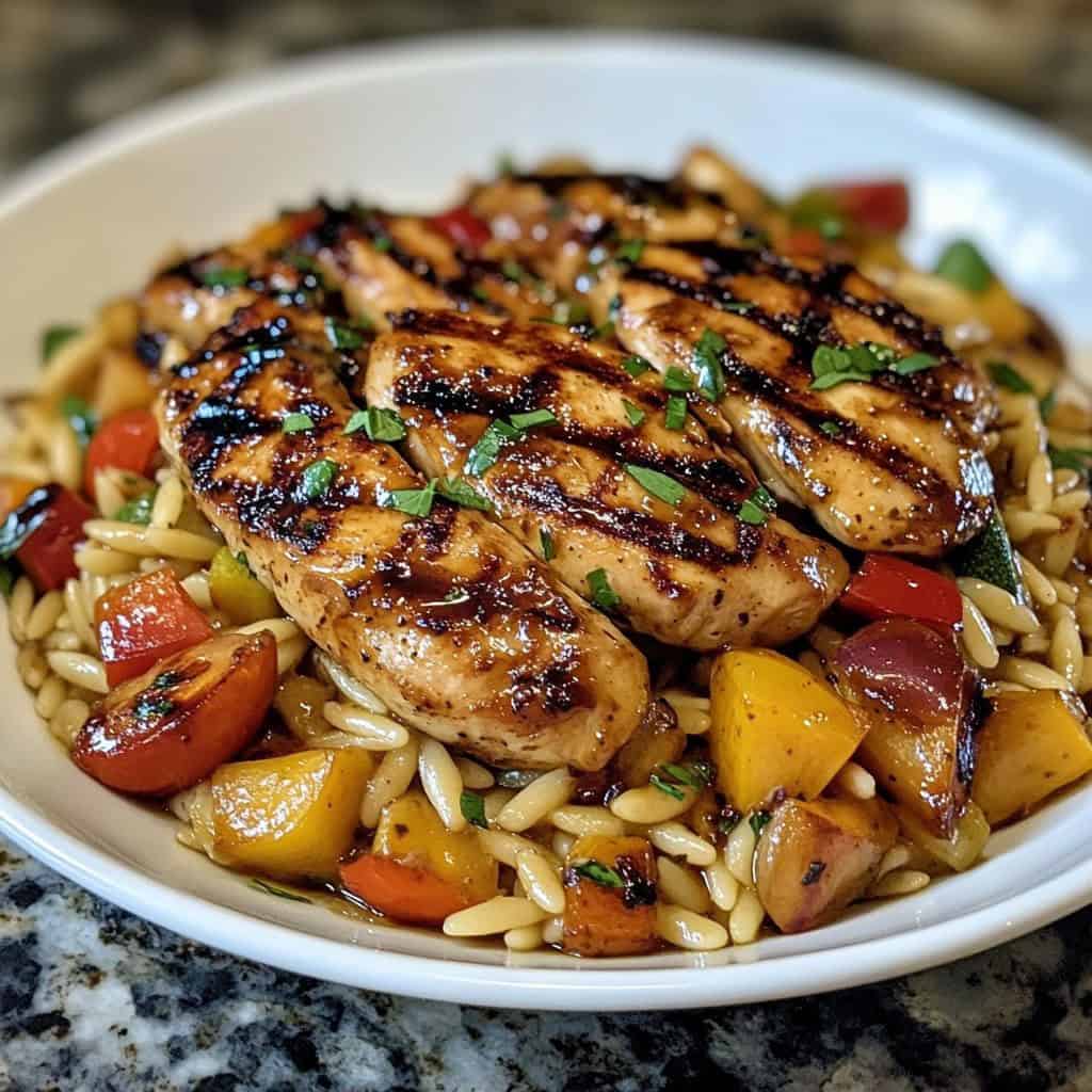 Balsamic chicken veggie orzo