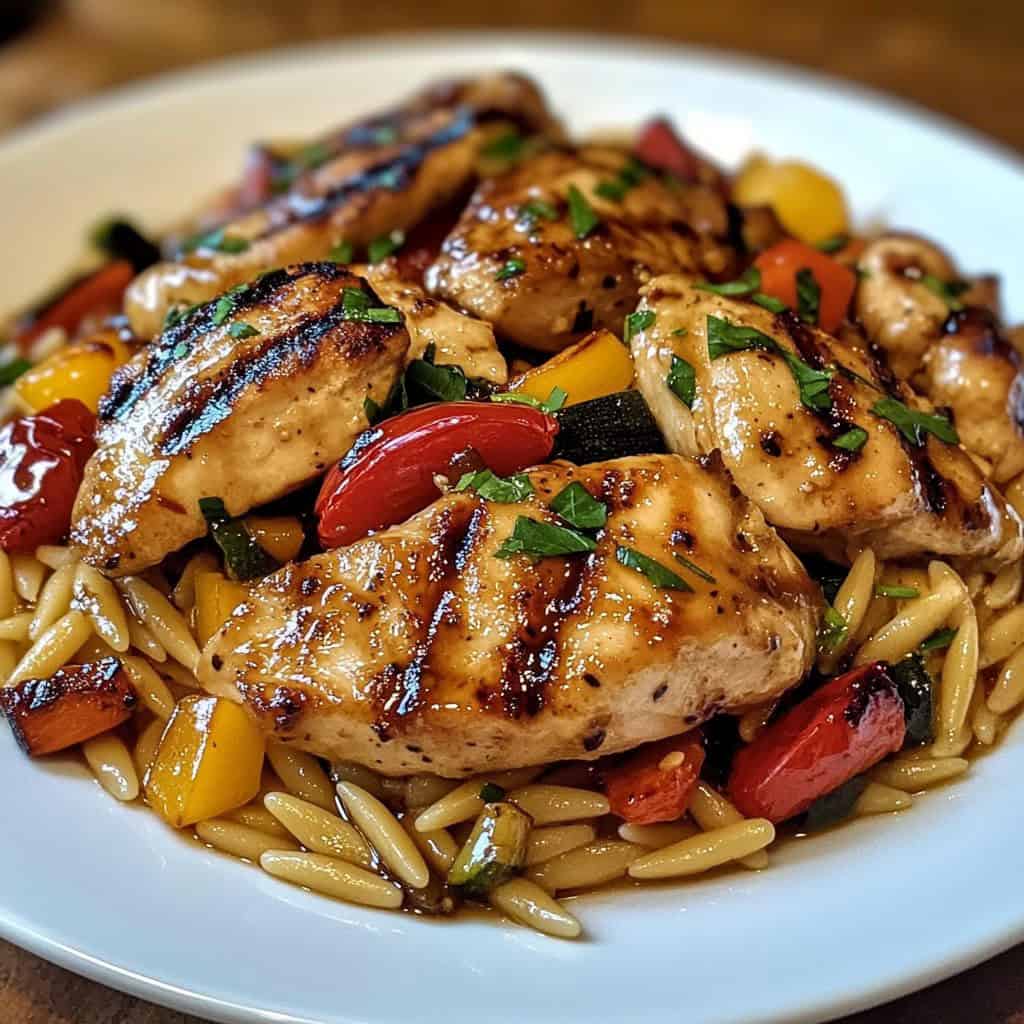 Balsamic chicken veggie orzo