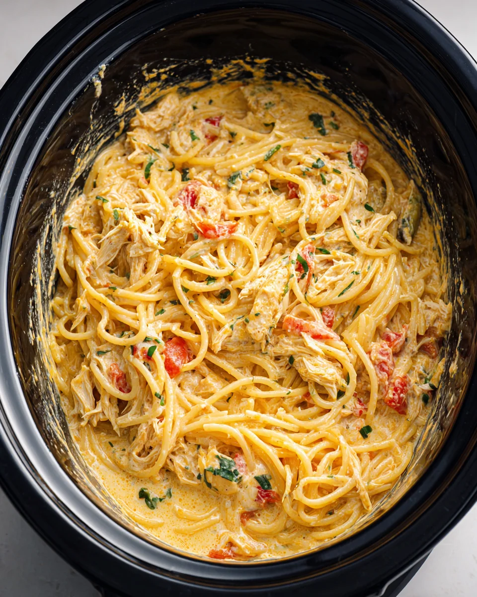 Irresistible Crock Pot Cheesy Chicken Spaghetti Dinner