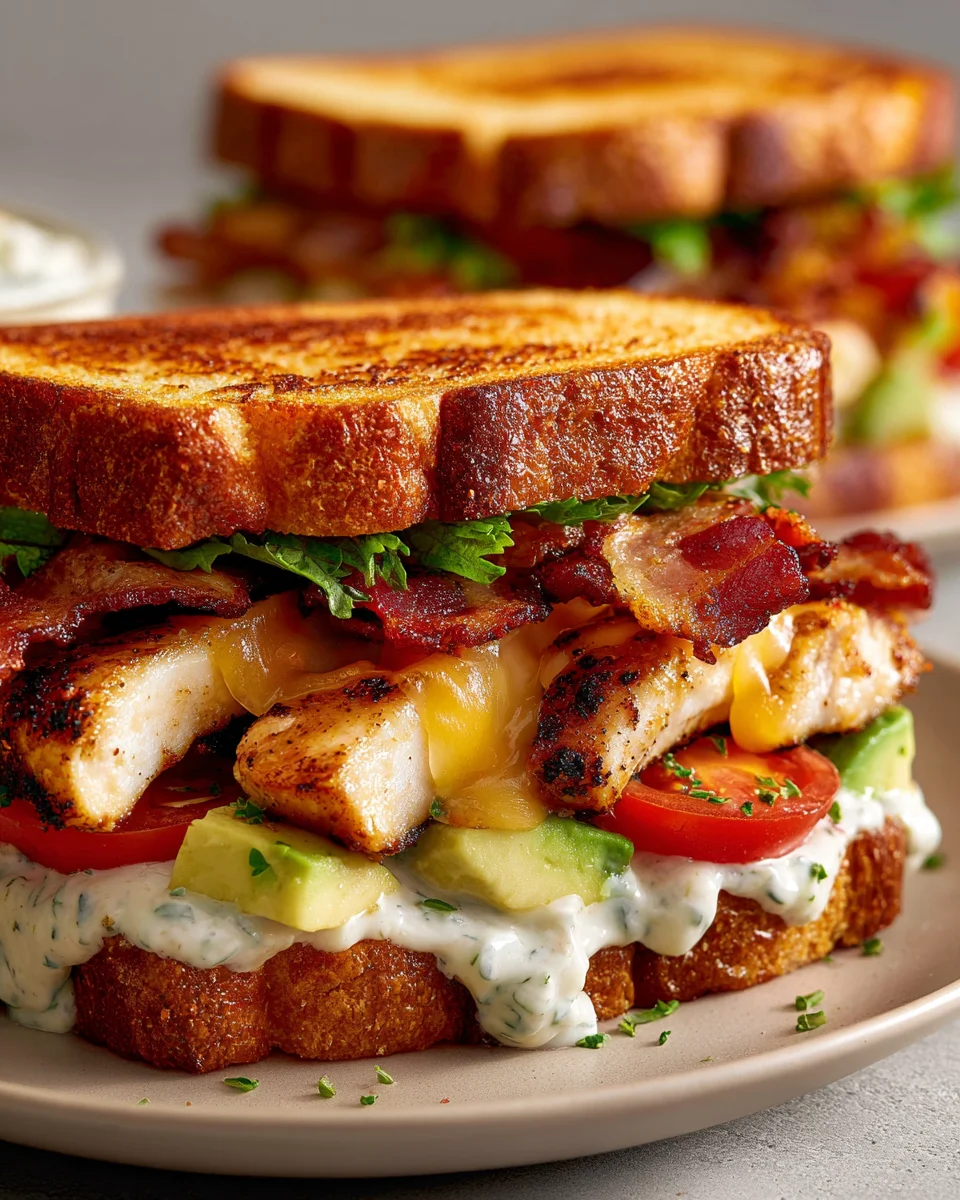 Loaded Chicken Club Sandwich: Crispy Beef Bacon, Avocado Ranch