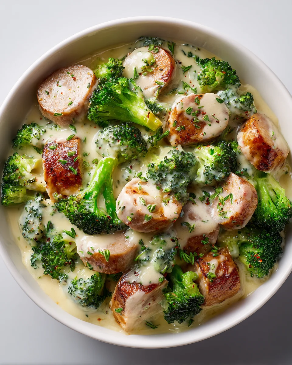 Keto Broccoli Cauliflower Au Gratin with Beef Sausage Delight