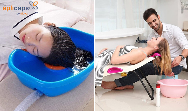 tư thế gội đầu cho bà bầu nằm ngửa