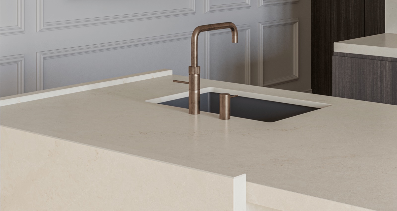 Encimera Ēclos Sandr de la colección Eclectic Veins en una cocina