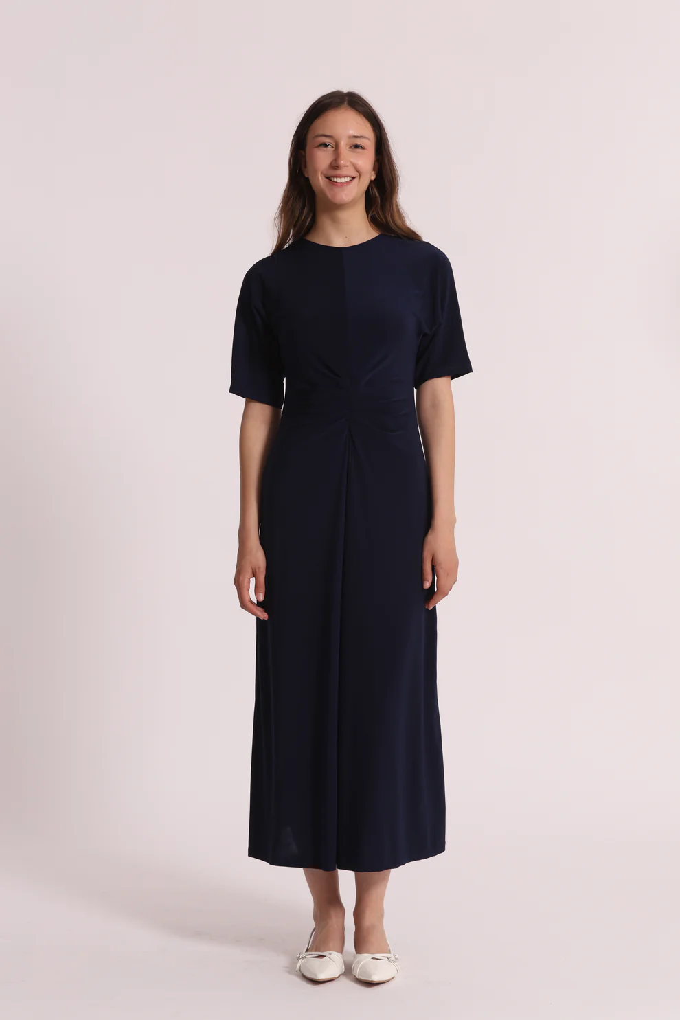 VESTIDO LARGO CON MANGAS TRES CUARTOS