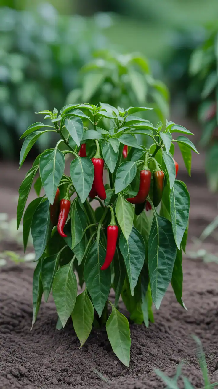 Cayenne pepper plant growing in garden