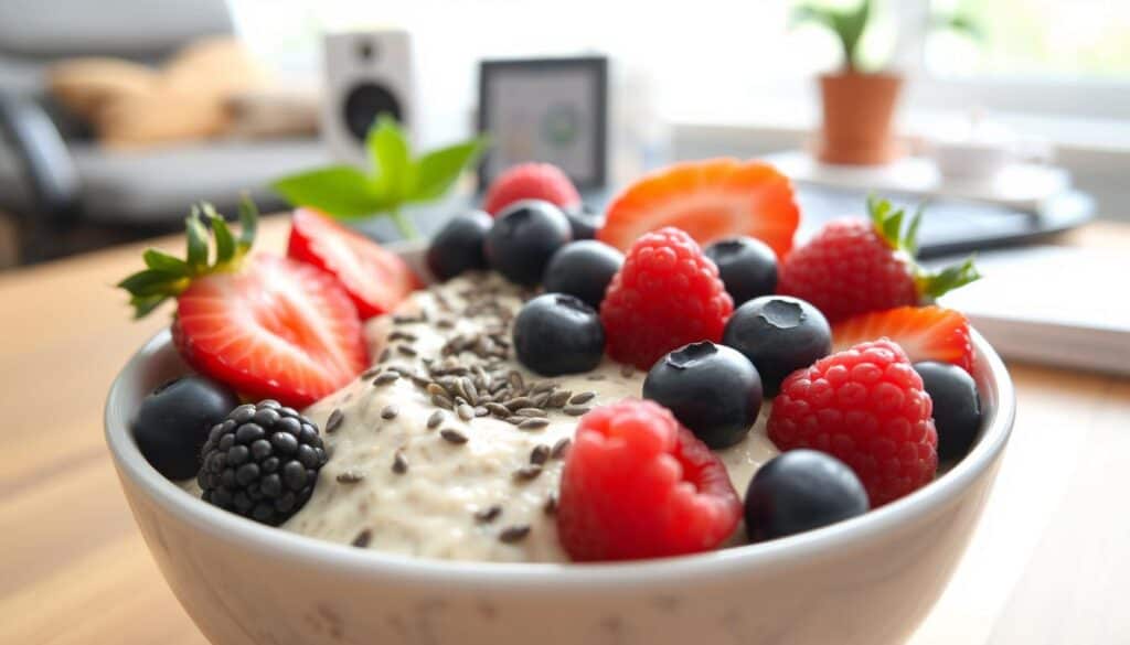 overnight oats with berries and seeds