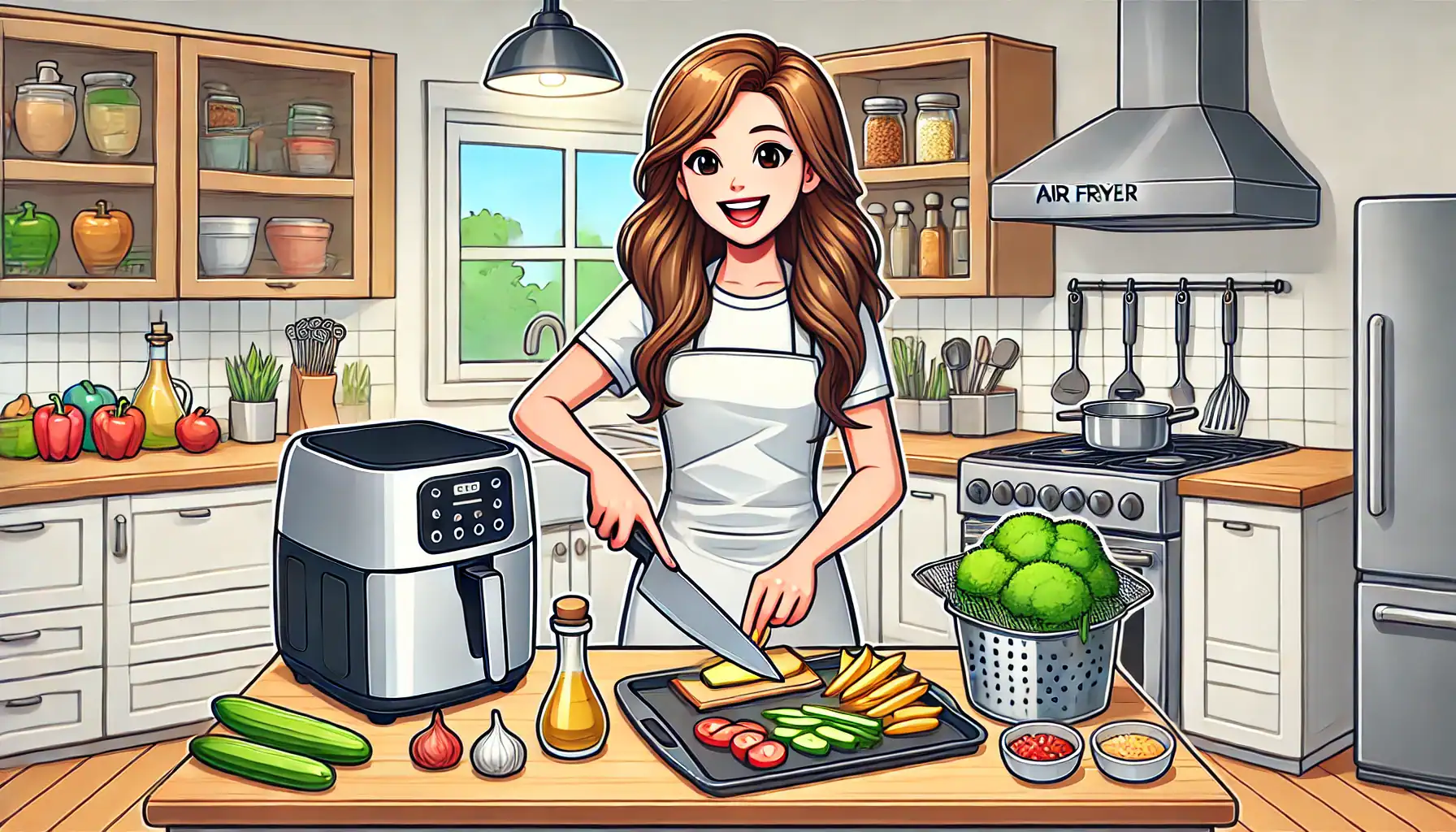 A woman preparing food for the airfryer