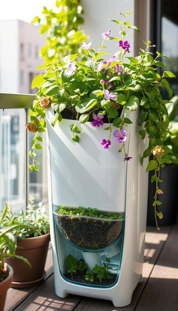 Self watering container for urban gardening