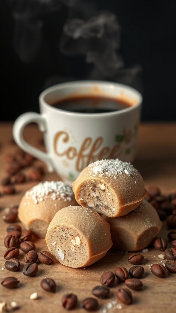 Coffee Hazelnut Fat Bombs on a wooden surface