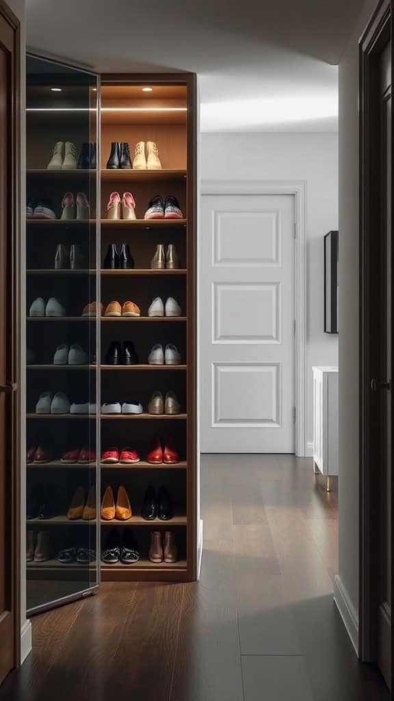 Modern shoe cabinet with doors concealing neatly stored shoes