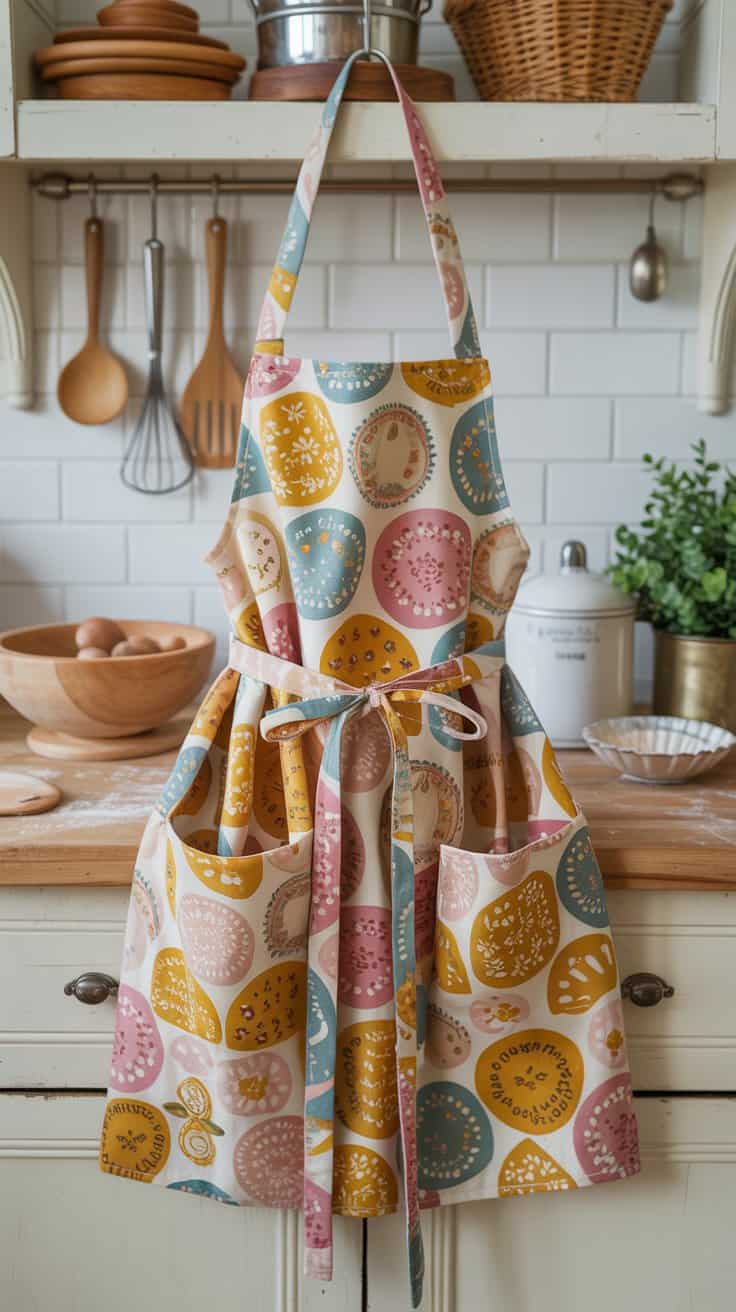 Easy sewing project – beginner-friendly cotton apron with waist ties, perfect for cooking or crafting
