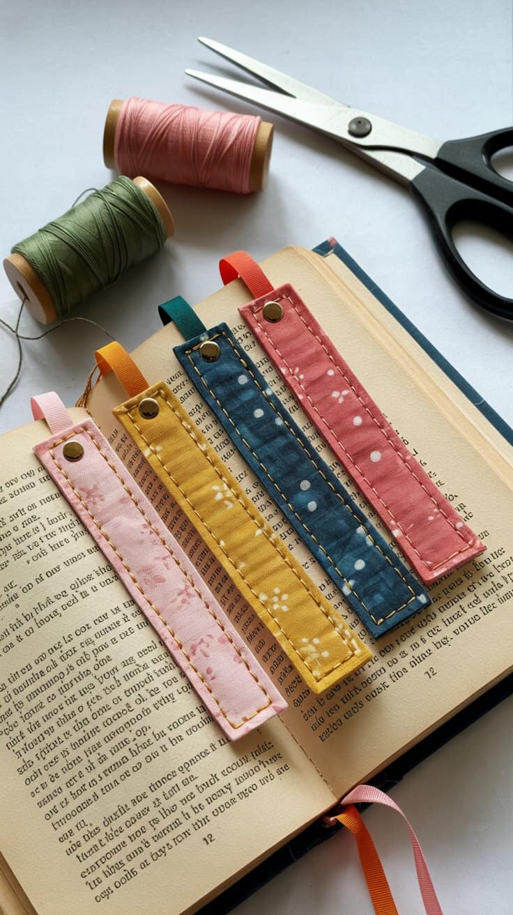 Beginner sewing project – fabric bookmarks made from cotton scraps, quick DIY gift idea