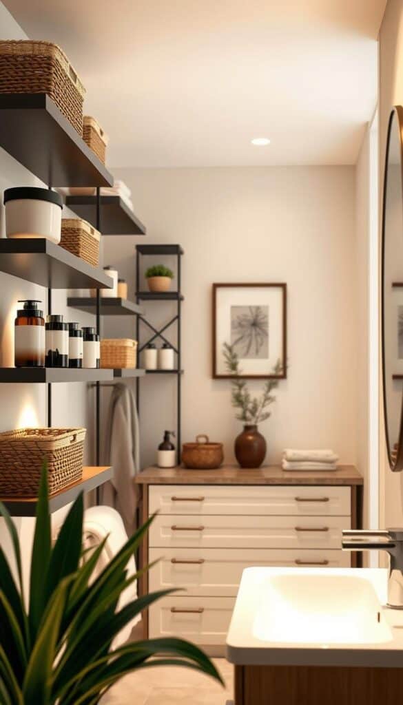 creative storage solutions with shelves and baskets