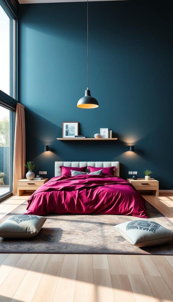 modern bedroom design with bold colors