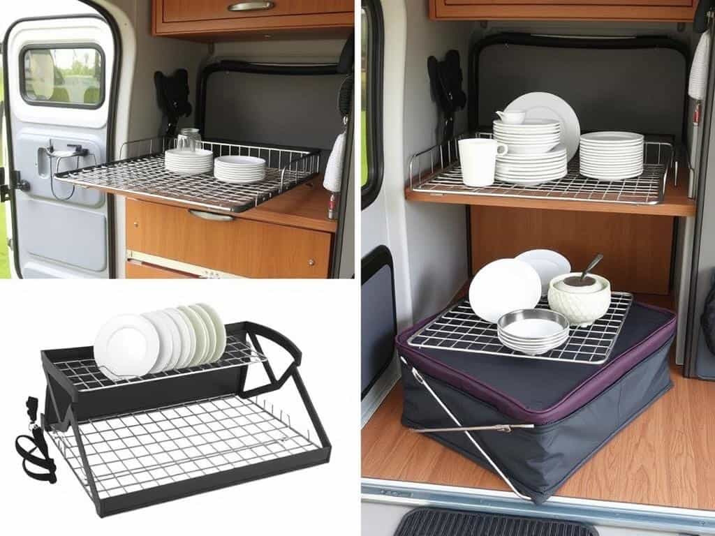 Collapsible dish rack for small camper kitchen saving space Collapsible dish rack for small camper kitchen saving space