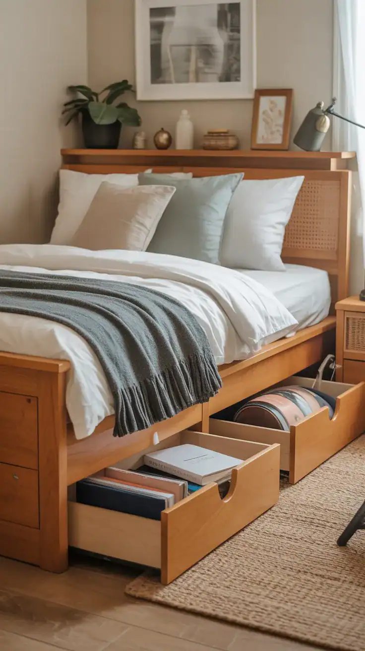 Bed with built in storage drawers underneath