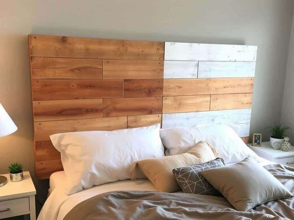 Pallet wood farmhouse headboard with two-tone finish
