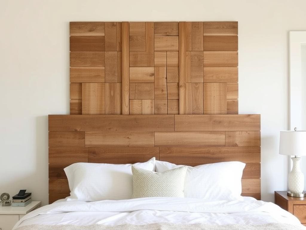 Reclaimed barn wood farmhouse headboard with distressed finish