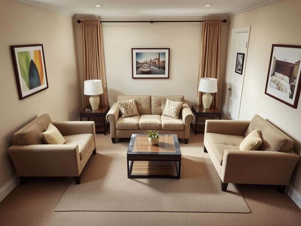 Small living room with furniture arranged to maximize flow and conversation