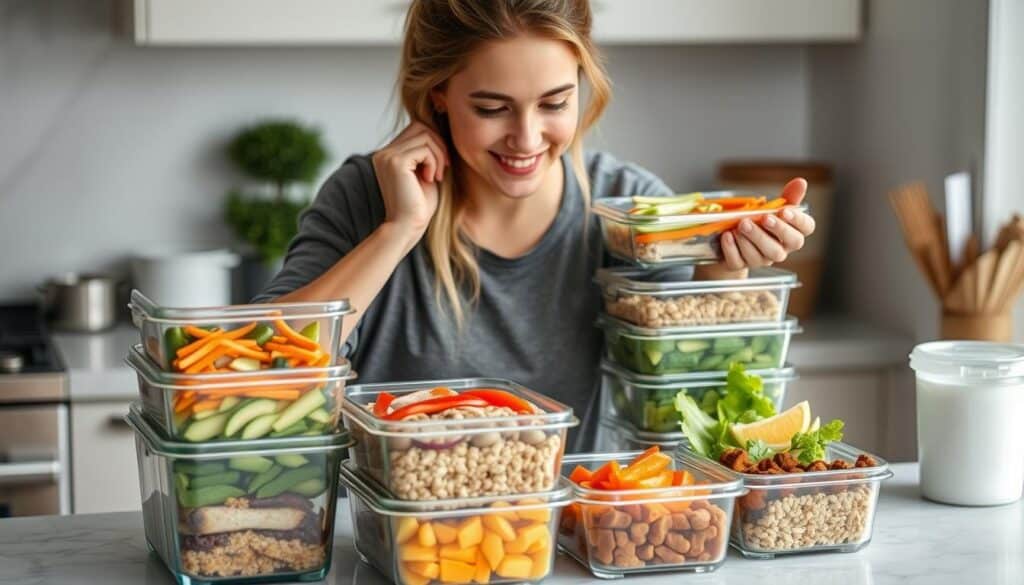 Woman meal prepping healthy foods for the week ahead
