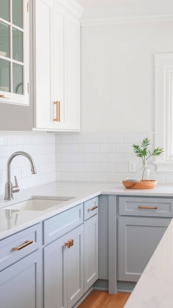 Chic coastal kitchen featuring blue cabinets, white countertops, and modern fixtures.