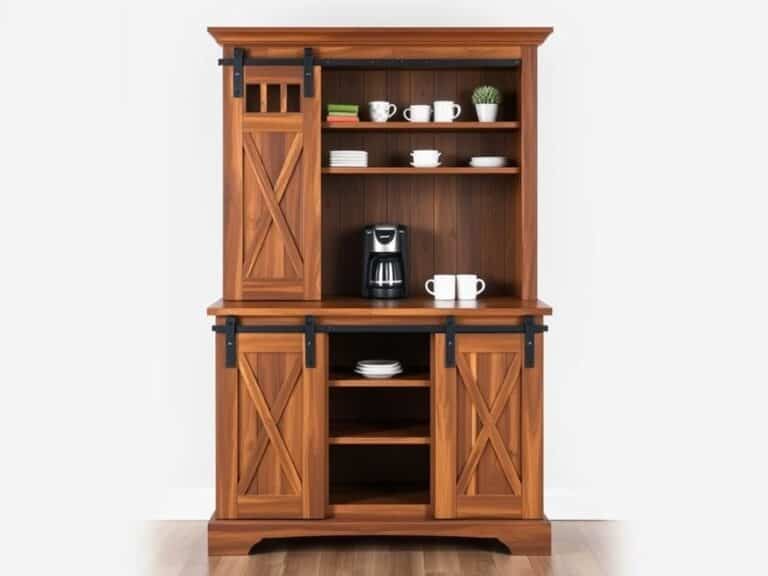 4ever2buy 47-inch Farmhouse Coffee Bar Cabinet with sliding barn doors and storage shelves