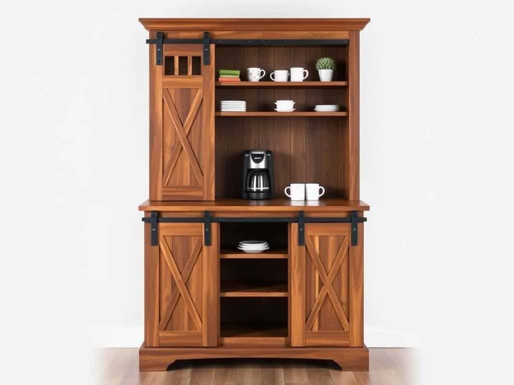 4ever2buy 47-inch Farmhouse Coffee Bar Cabinet with sliding barn doors and storage shelves
