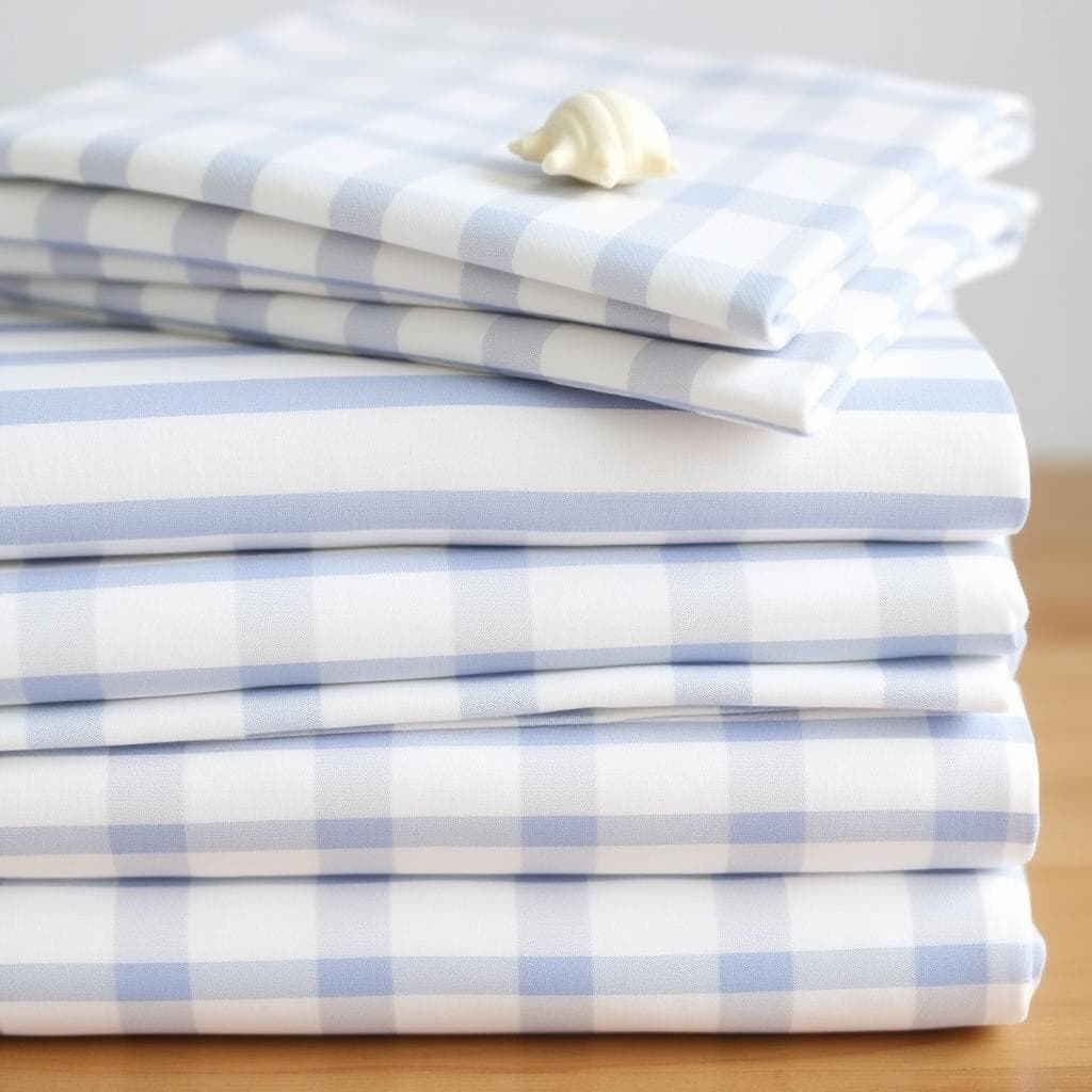Blue and white striped cotton percale sheets