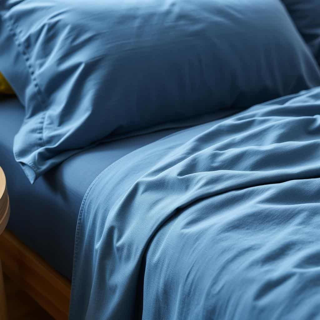 Brushed cotton sheets in stormy blue with a soft, flannel-like texture