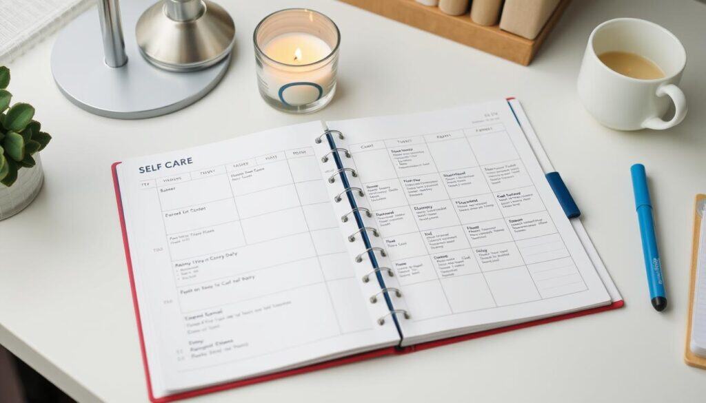 Calendar or planner showing scheduled self-care activities after work