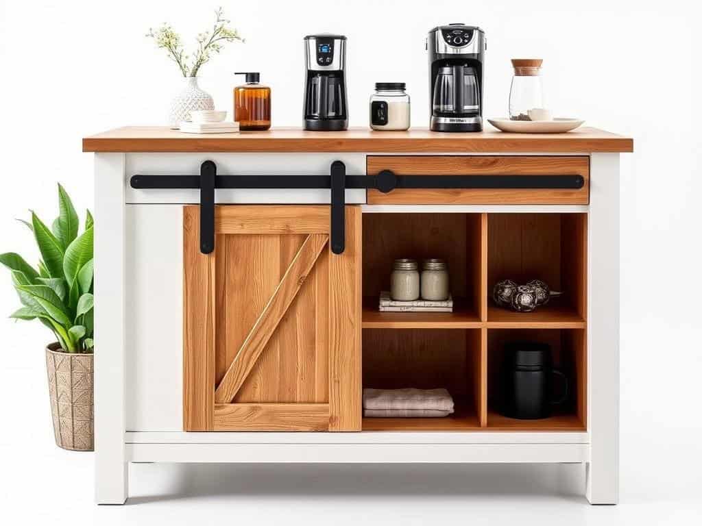 IDEALHOUSE 43-inch Sideboard with USB charging and barn-door style for farmhouse coffee bar